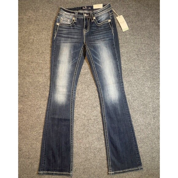 Miss Me Womens 26 X 34 Paisley Dreaming Mid Rise Bootcut Stretch Jeans Dark Wash - Picture 5 of 16